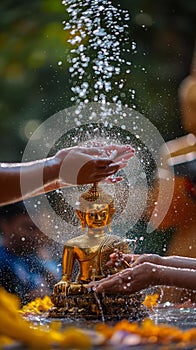 AI creates images of Songkran Festival Bathing the Buddha statue On Songkran Day