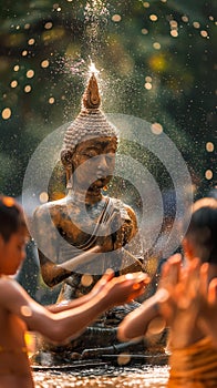 AI creates images of Songkran Festival Bathing the Buddha statue On Songkran Day