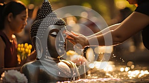 AI creates images of Songkran Festival Bathing the Buddha statue On Songkran Day