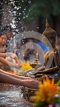 AI creates images of Songkran Festival Bathing the Buddha statue On Songkran Day