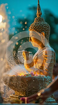 AI creates images of Songkran Festival Bathing the Buddha statue On Songkran Day