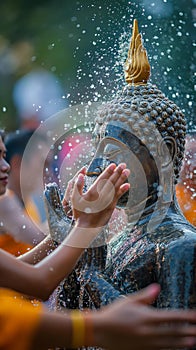 AI creates images of Songkran Festival Bathing the Buddha statue On Songkran Day