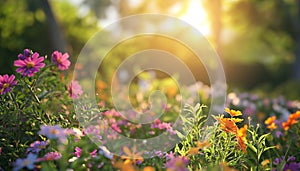 AI creates images of A sunny garden with colorful flowers and a bird singing in the tree,