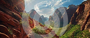 AI creates images of A tranquil rural scene refection mountains in the distance,panorama,