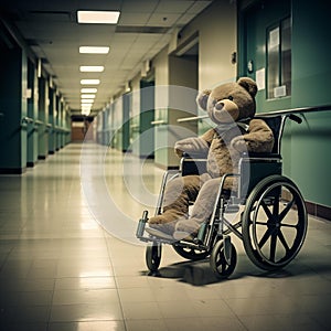 AI creates images of a wheelchair, a teddy bear sitting in a wheelchair.