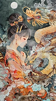 AI creates sharp images Oil paintings, ancient Chinese women,