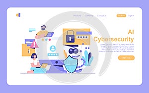 AI Cybersecurity. Flat Vector Illustration