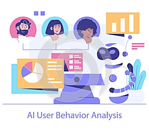 AI Cybersecurity. Flat Vector Illustration