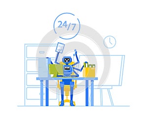 Ai Cyborg Character Multitasking at Office, Rpa Vs Manual Labor, Robotic Process Automatization, Artificial Intelligence photo