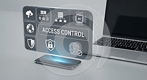 AI Data Security Access Control Technology on Futuristic Digital Display
