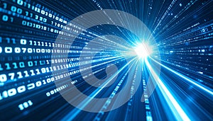 AI Data Stream Moving Through Virtual Tunnel. AI themed Background. Generated Image