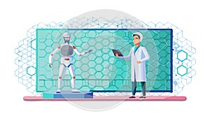 AI Development Scientist and Robot Collaboration, vector design Generative AI