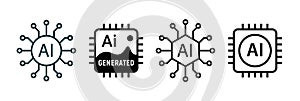 Ai digital chip icon. Artificial intelligent vector science data circuit technology line icon.