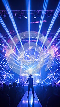 AI-driven light displays amplifying the ambiance people crowd at a live concert