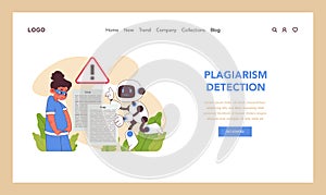 AI in education detecting plagiarism. Flat vector illustration.