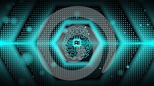 AI Electronic Brain with Artificial Intelligence symbol - hexagonal design background