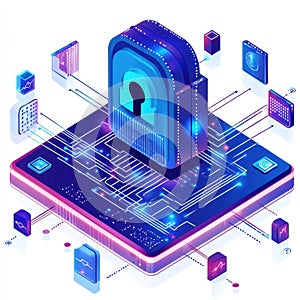 AI -Enhanced Data Encryption Technology: Secure Lock and Circuitry Background for Cybersecurity, Digital Privacy, and