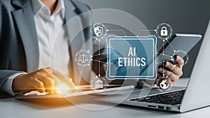 Ai ethics on digital device interface background