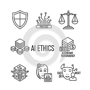 AI Ethics and Technology Icons Illustration