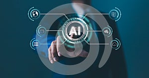 AI expert analytics tech, artificial intelligence technology concept, Technology and people concept man use AI to help work, AI