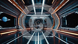 AI Futuristic spaceship cabin in space background