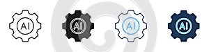 AI Gear Automation Technology Line and Solid Icon Set. Artificial Intelligence Innovation Machine Learning Symbol