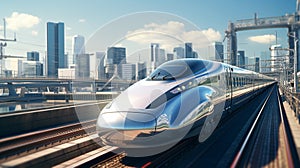 AI Geberative. High Speed Bullet Train with Big modern city