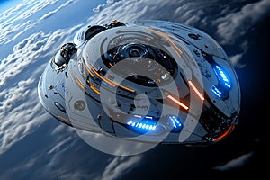 An alien spacecraft visiting a human space station, with both human and alien crew members exchanging technology and knowledge
