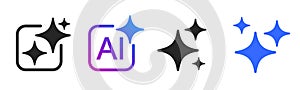 AI generate icon set ai, sparkle star with square button, artificial intelligence star logo