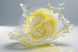 AI generated 3D abstract image with a yellow liquid splash