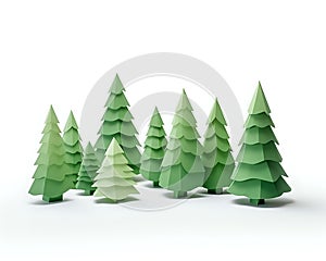 AI generated 3d low-poly-style Christmas trees isolated on white background