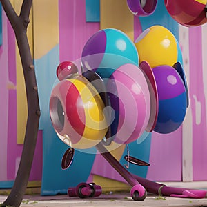 AI generated 3D realistic image consisting of vividly colorful toys against an equally colorful background