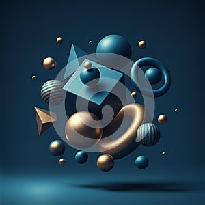 AI-Generated Abstract Art with Geometric Shapes in Blue and Gold photo