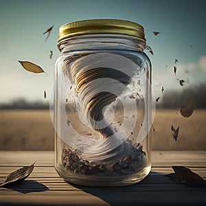 AI generated abstract concept showcasing a whirlwind trapped in a jar with lid