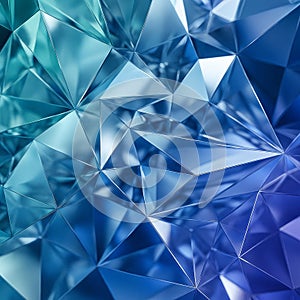 AI generated abstract crystal surface with layered facets in cool tones. The image shows sharp glasslike shapes in blue teal