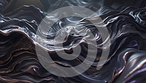 An Abstract Fluid Texture Featuring Dark Metallic Tones That Captivates The Viewer photo