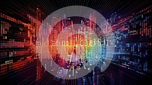 AI generated, Abstract Futuristic infographic with Visual data complexity, represent Big data concept, node base programming.