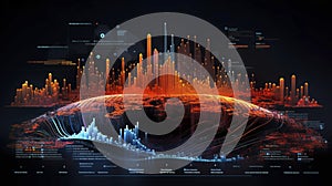 AI generated, Abstract Futuristic infographic with Visual data complexity, represent Big data concept, node base programming.