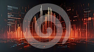 AI generated, Abstract Futuristic infographic with Visual data complexity, represent Big data concept, node base programming.