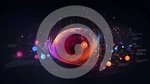 AI generated, Abstract Futuristic infographic with Visual data complexity, represent Big data concept, node base programming.