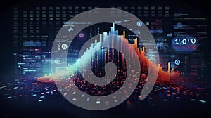 AI generated, Abstract Futuristic infographic with Visual data complexity, represent Big data concept, node base programming.