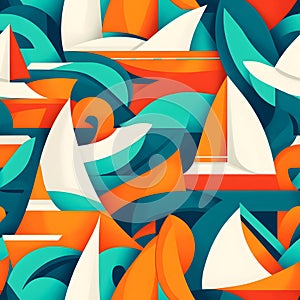 AI-generated Abstract Sailboats Waves Nautical Pattern