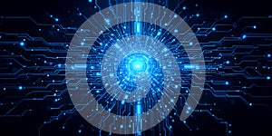 Futuristic Digital Core With Glowing Data Circuits And Technology Flow