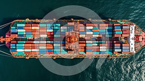 AI Generated. Aerial view Container ship in export and import business and logistics. Water transport International
