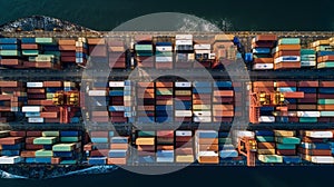 AI Generated. Aerial view Container ship in export and import business and logistics. Water transport International