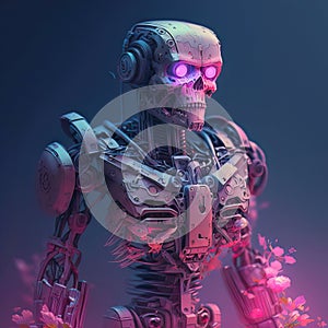 AI generated android robot in neon light