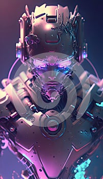 AI generated android robot in neon light