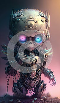 AI generated cute android robot in neon light