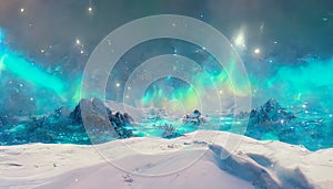 Ai generated arctic snow landscape with northern lights