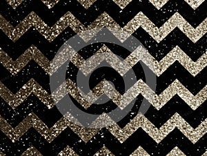 Ai Generated Art Black and Gold Sparkly Chevron pattern with. a Silver Glitter Shimmer